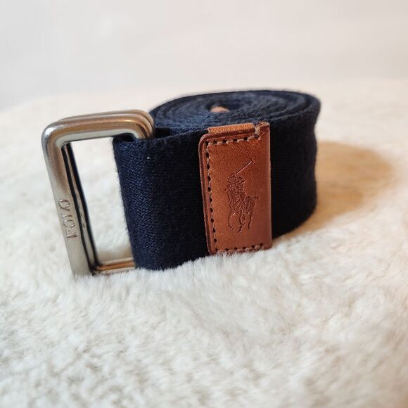 Polo Ralph Lauren Other - Polo Ralph Lauren Adjustable Belt Navy Blue Cloth Leather Trim Measures 38" Golf